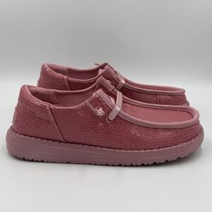 HEYDUDE Wendy Foxglove Pink Sequin Women's Shoes Loafers Slip On Sparkle Size 8